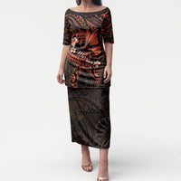 Polynesia Leukemia Awareness Month Puletasi Warrior Butterfly Polynesian Orange Ribbon LT14 Long Dress Orange - Polynesian Pride