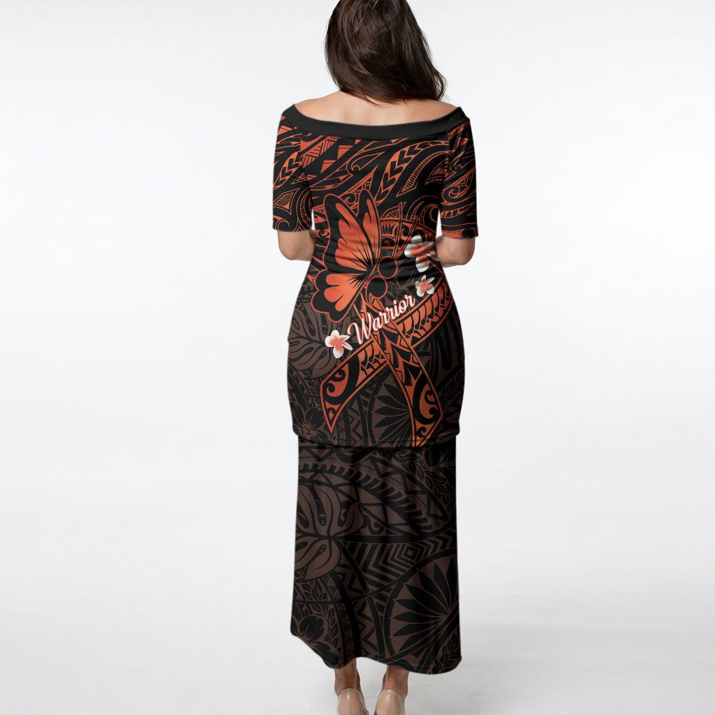 Polynesia Leukemia Awareness Month Puletasi Warrior Butterfly Polynesian Orange Ribbon LT14 - Polynesian Pride