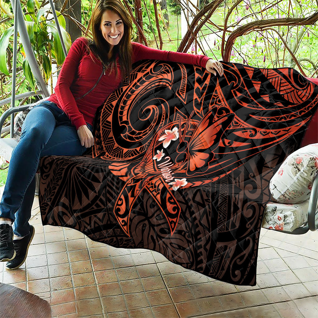 Polynesia Leukemia Awareness Month Quilt Warrior Butterfly Polynesian Orange Ribbon LT14 - Polynesian Pride