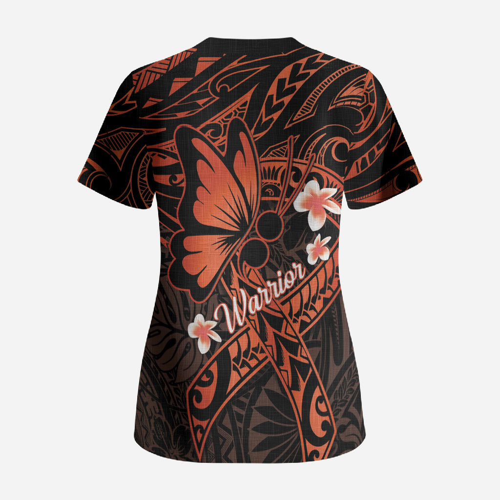 Polynesia Leukemia Awareness Month Scrub Top Warrior Butterfly Polynesian Orange Ribbon LT14 - Polynesian Pride