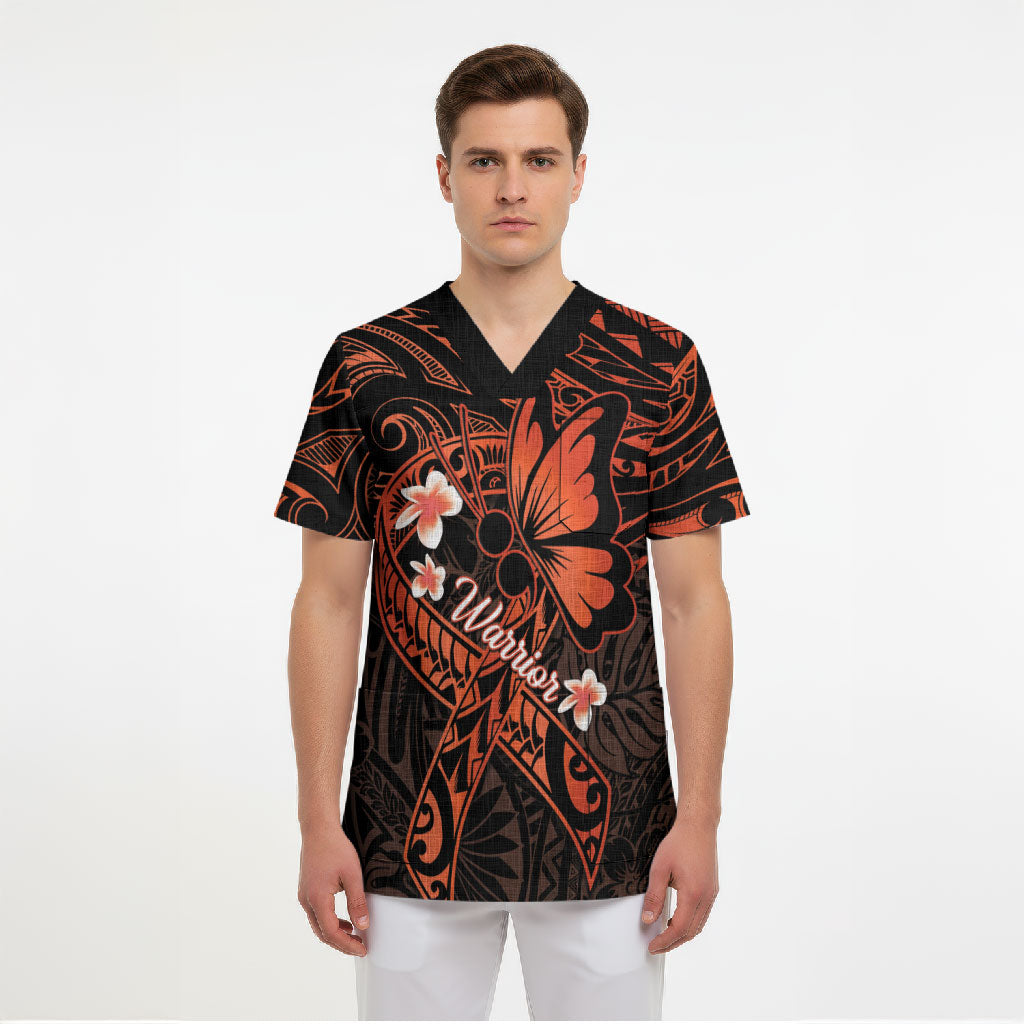 Polynesia Leukemia Awareness Month Scrub Top Warrior Butterfly Polynesian Orange Ribbon LT14 - Polynesian Pride