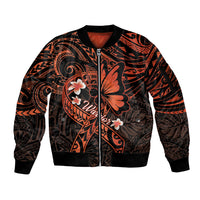 Polynesia Leukemia Awareness Month Sleeve Zip Bomber Jacket Warrior Butterfly Polynesian Orange Ribbon LT14 Unisex Orange - Polynesian Pride