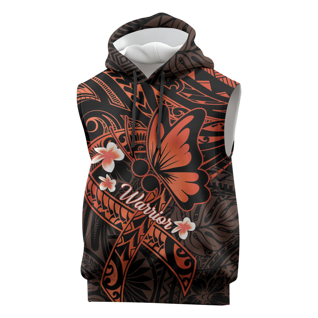 Polynesia Leukemia Awareness Month Sleeveless Hoodie Warrior Butterfly Polynesian Orange Ribbon LT14 Orange - Polynesian Pride