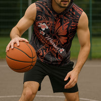 Polynesia Leukemia Awareness Month Sleeveless Hoodie Warrior Butterfly Polynesian Orange Ribbon LT14 - Polynesian Pride