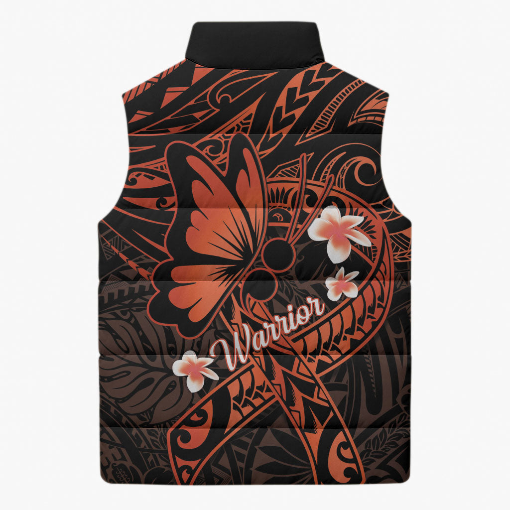 Polynesia Leukemia Awareness Month Sleeveless Puffer Jacket Warrior Butterfly Polynesian Orange Ribbon LT14 - Polynesian Pride