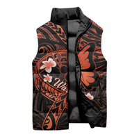Polynesia Leukemia Awareness Month Sleeveless Puffer Jacket Warrior Butterfly Polynesian Orange Ribbon LT14 - Polynesian Pride