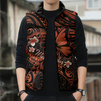 Polynesia Leukemia Awareness Month Sleeveless Puffer Jacket Warrior Butterfly Polynesian Orange Ribbon LT14 - Polynesian Pride