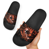 Polynesia Leukemia Awareness Month Slide Sandals Warrior Butterfly Polynesian Orange Ribbon LT14 - Polynesian Pride