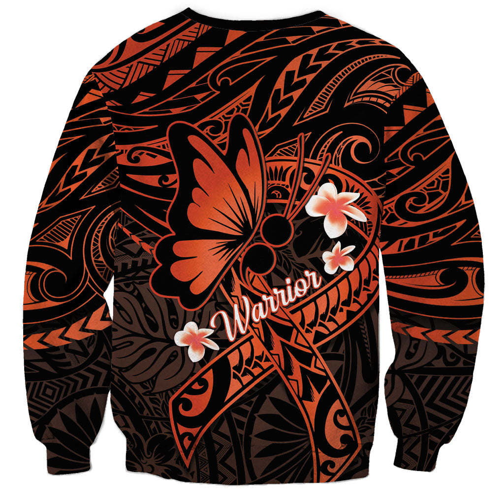 Polynesia Leukemia Awareness Month Sweatshirt Warrior Butterfly Polynesian Orange Ribbon LT14 - Polynesian Pride