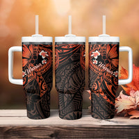 Polynesia Leukemia Awareness Month Tumbler With Handle Warrior Butterfly Polynesian Orange Ribbon LT14 - Polynesian Pride