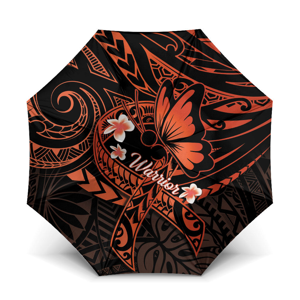 Polynesia Leukemia Awareness Month Umbrella Warrior Butterfly Polynesian Orange Ribbon LT14 One Size Folded 11.42 inch Opened Diameter 37.4 inch Orange - Polynesian Pride
