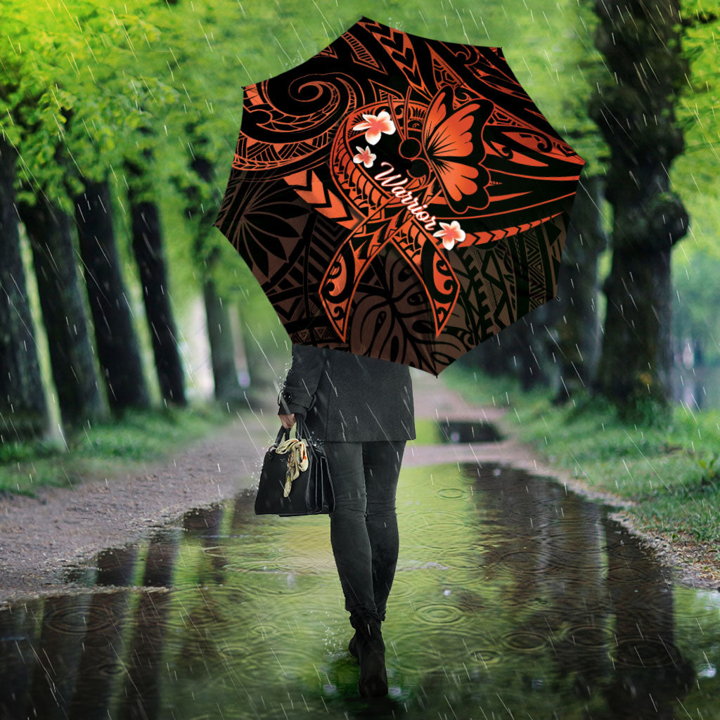 Polynesia Leukemia Awareness Month Umbrella Warrior Butterfly Polynesian Orange Ribbon LT14 - Polynesian Pride