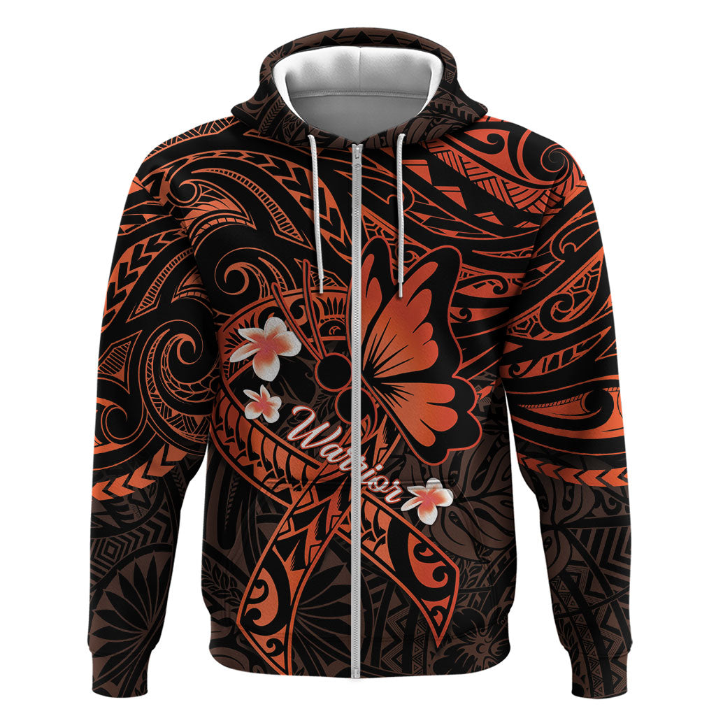 Polynesia Leukemia Awareness Month Zip Hoodie Warrior Butterfly Polynesian Orange Ribbon LT14 Zip Hoodie Orange - Polynesian Pride