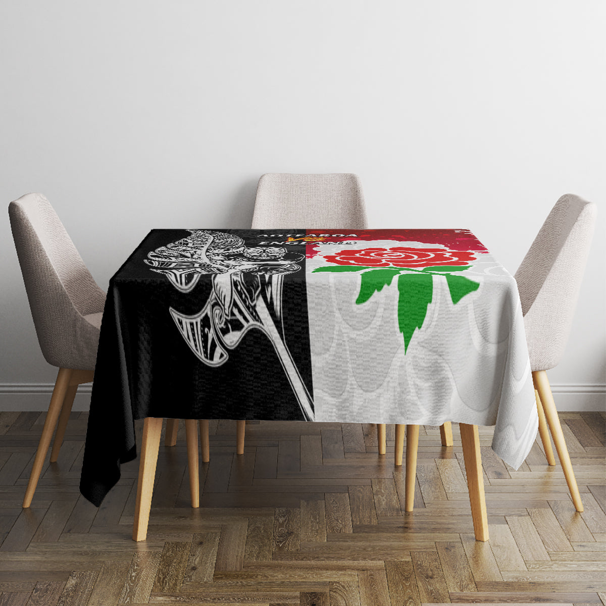 New Zealand And England Rugby Tablecloth 2023 World Cup All Black Combine Red Roses LT14 - Polynesian Pride