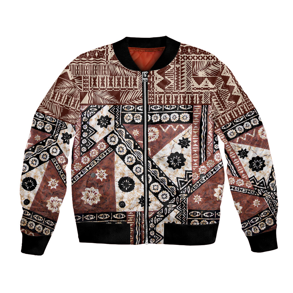 Bula Fiji Bomber Jacket Unique Masi Tapa Pattern LT14 Unisex Brown - Polynesian Pride