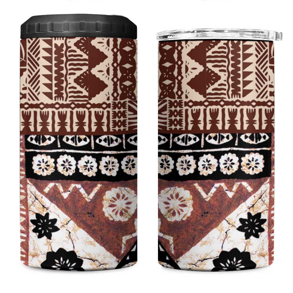 Bula Fiji 4 in 1 Can Cooler Tumbler Unique Masi Tapa Pattern LT14 One Size: 16 oz Brown - Polynesian Pride
