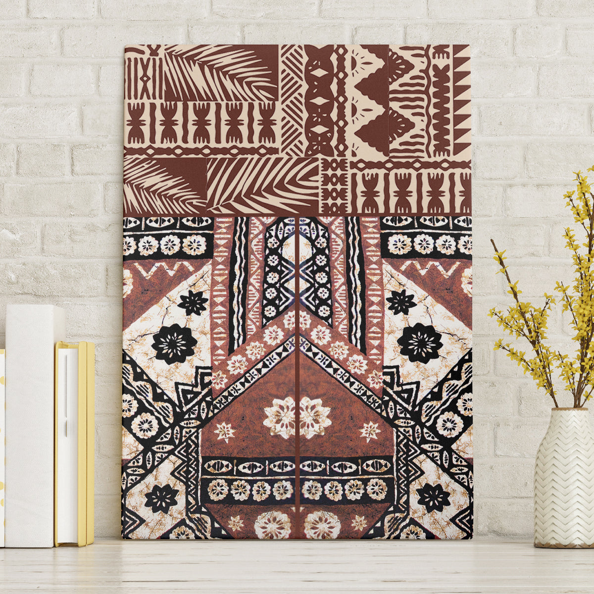 Bula Fiji Canvas Wall Art Unique Masi Tapa Pattern LT14 Without Frame Brown - Polynesian Pride