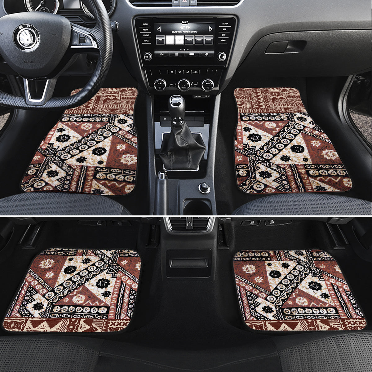 Bula Fiji Car Mats Unique Masi Tapa Pattern LT14 Set 4pcs Brown - Polynesian Pride