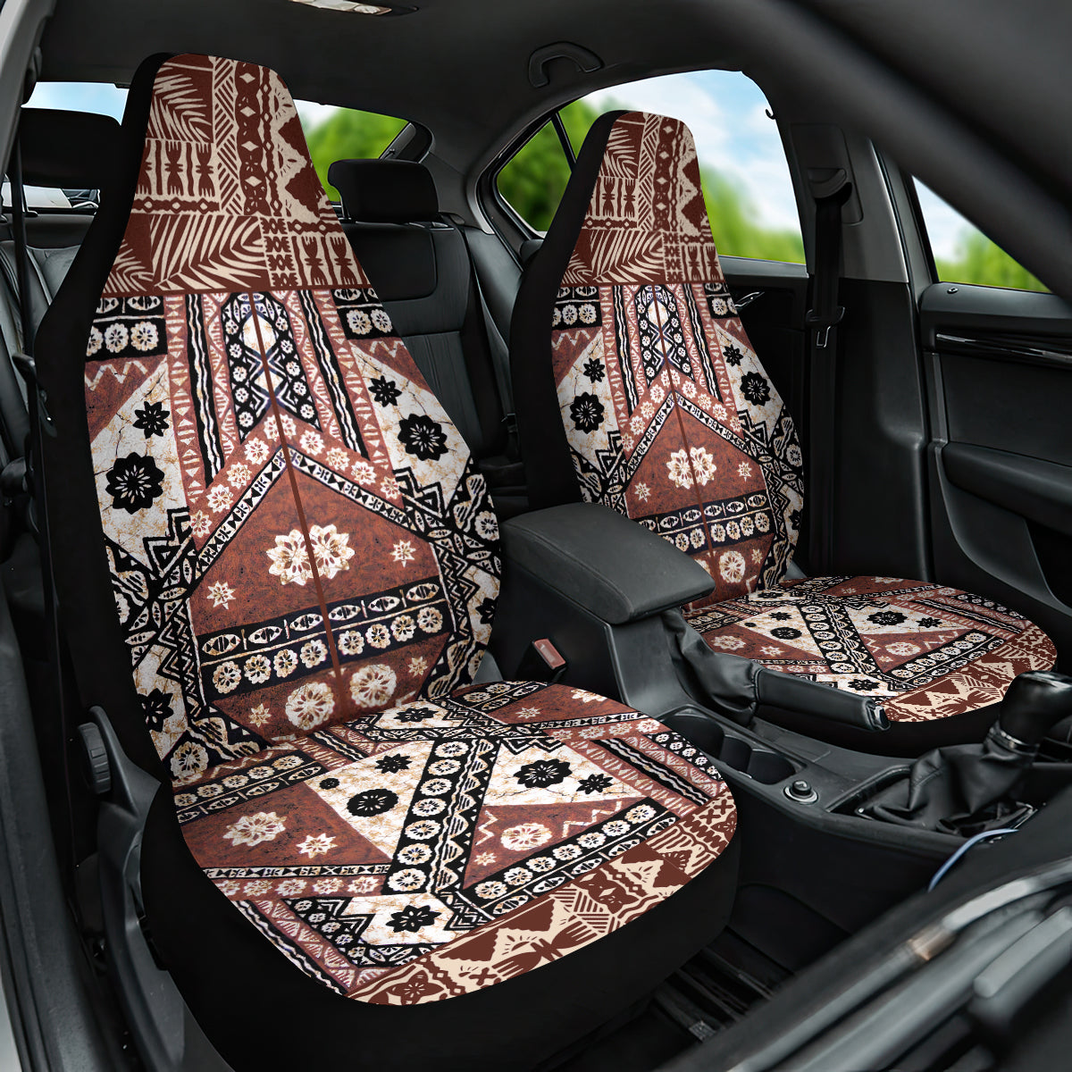 Bula Fiji Car Seat Cover Unique Masi Tapa Pattern LT14 One Size Brown - Polynesian Pride