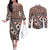 Bula Fiji Couples Matching Off The Shoulder Long Sleeve Dress and Long Sleeve Button Shirt Unique Masi Tapa Pattern LT14 Brown - Polynesian Pride