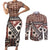 Bula Fiji Couples Matching Short Sleeve Bodycon Dress and Long Sleeve Button Shirt Unique Masi Tapa Pattern LT14 Brown - Polynesian Pride