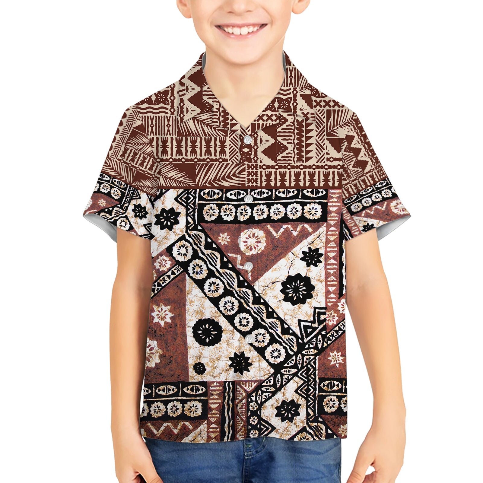 Bula Fiji Kid Hawaiian Shirt Unique Masi Tapa Pattern LT14 Kid Brown - Polynesian Pride