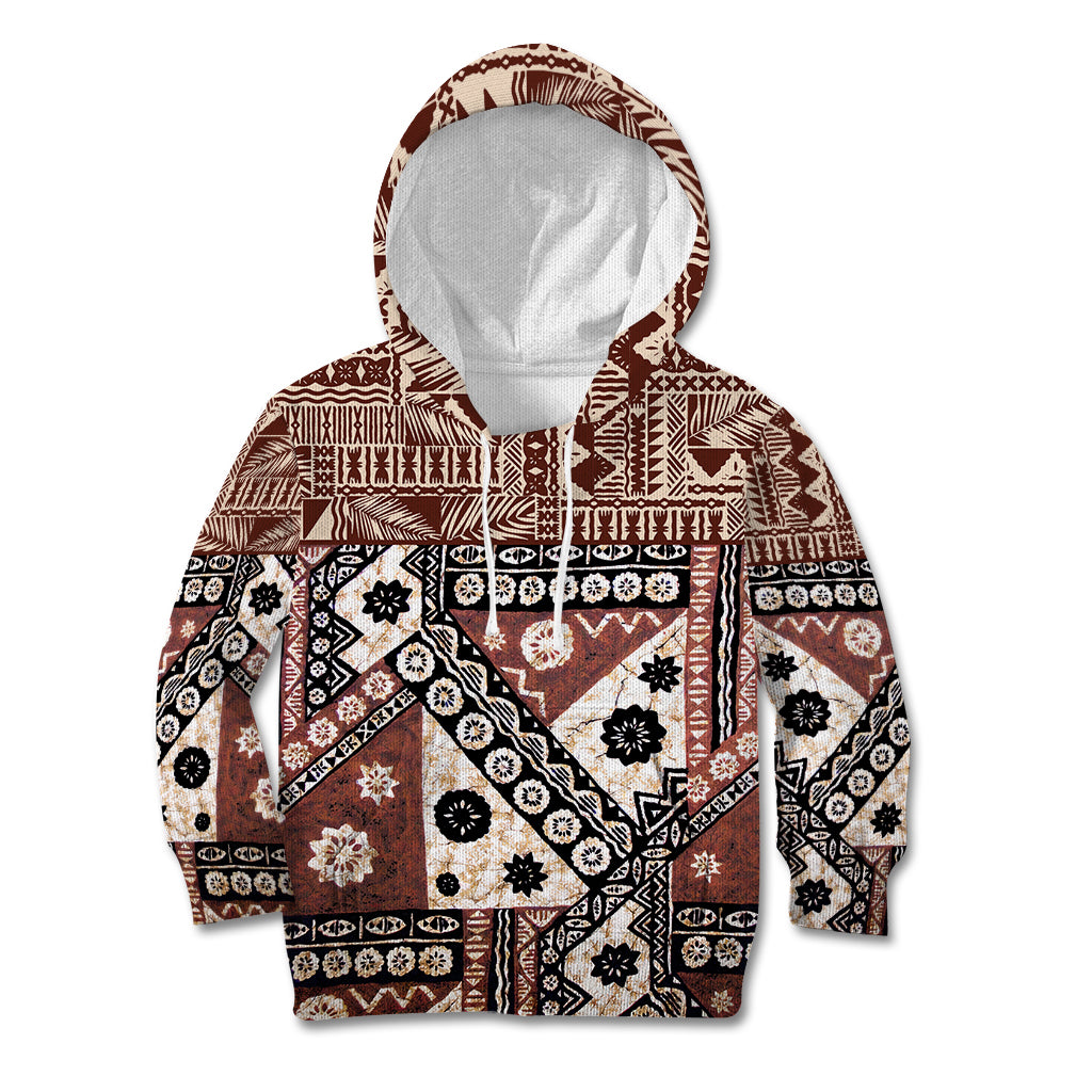 Bula Fiji Kid Hoodie Unique Masi Tapa Pattern LT14 Brown - Polynesian Pride