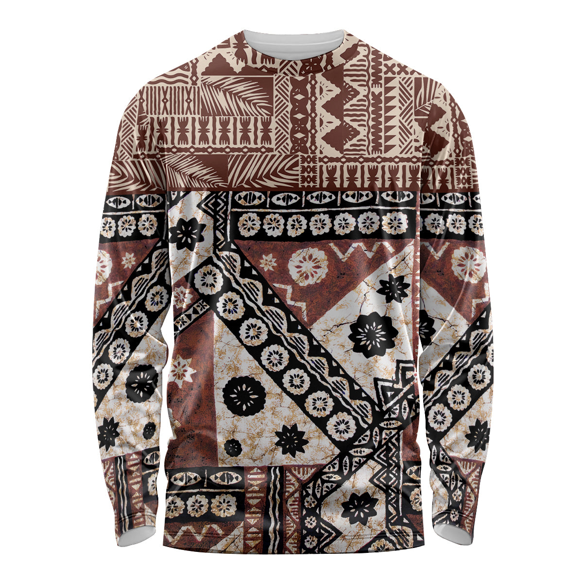 Bula Fiji Long Sleeve Shirt Unique Masi Tapa Pattern LT14 Unisex Brown - Polynesian Pride