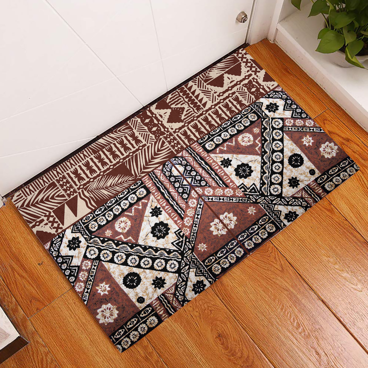Bula Fiji Rubber Doormat Unique Masi Tapa Pattern LT14 Brown - Polynesian Pride