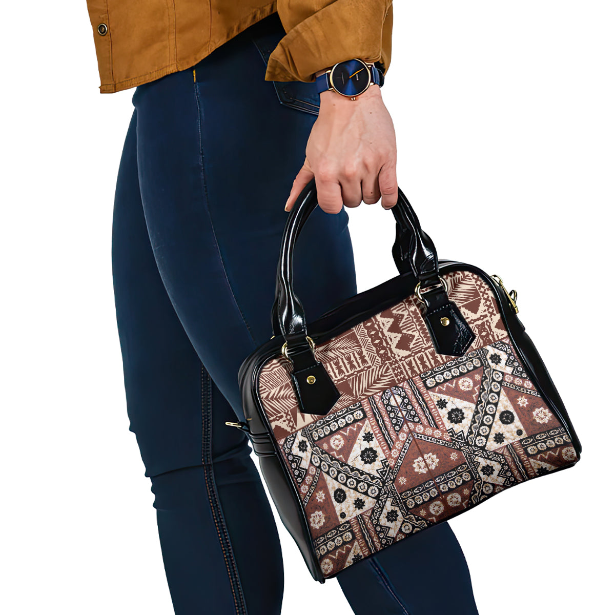 Bula Fiji Shoulder Handbag Unique Masi Tapa Pattern LT14 - Polynesian Pride