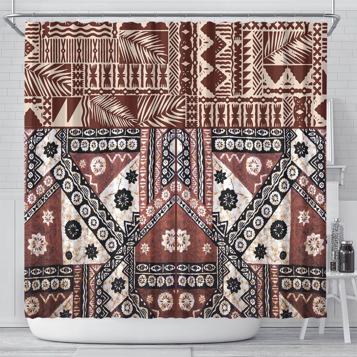 Bula Fiji Shower Curtain Unique Masi Tapa Pattern LT14 - Polynesian Pride