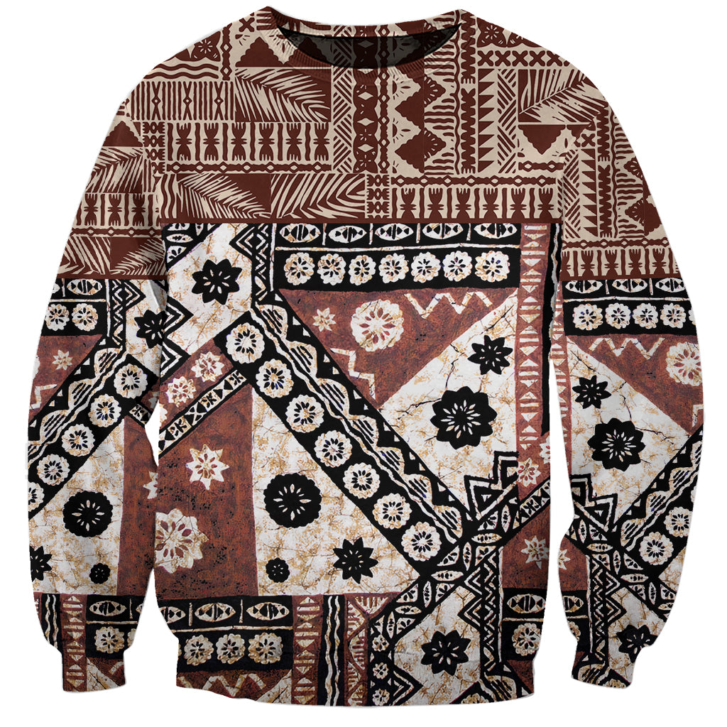 Bula Fiji Sweatshirt Unique Masi Tapa Pattern LT14 Unisex Brown - Polynesian Pride