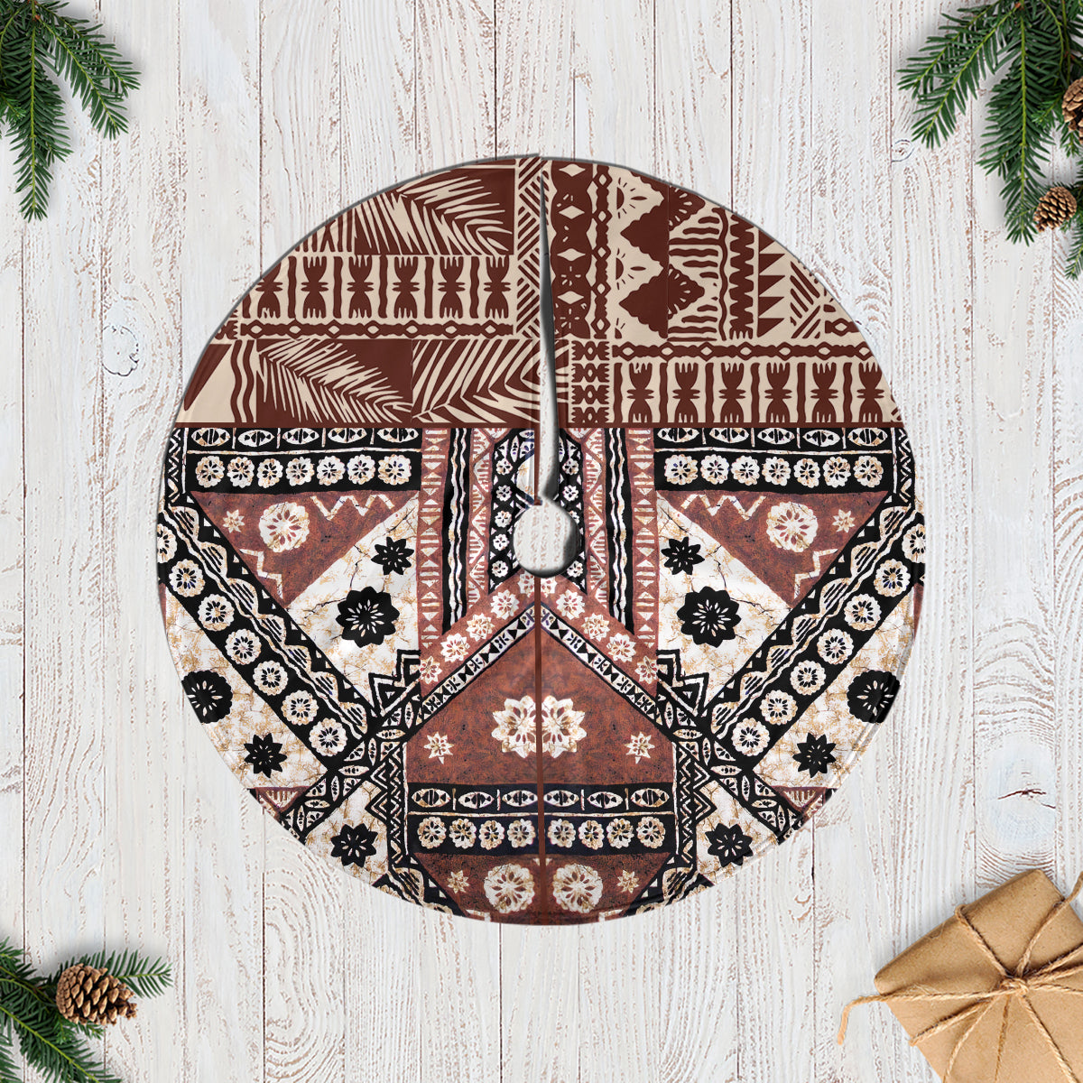 Bula Fiji Tree Skirt Unique Masi Tapa Pattern LT14 Casual Tree Skirts Brown - Polynesian Pride