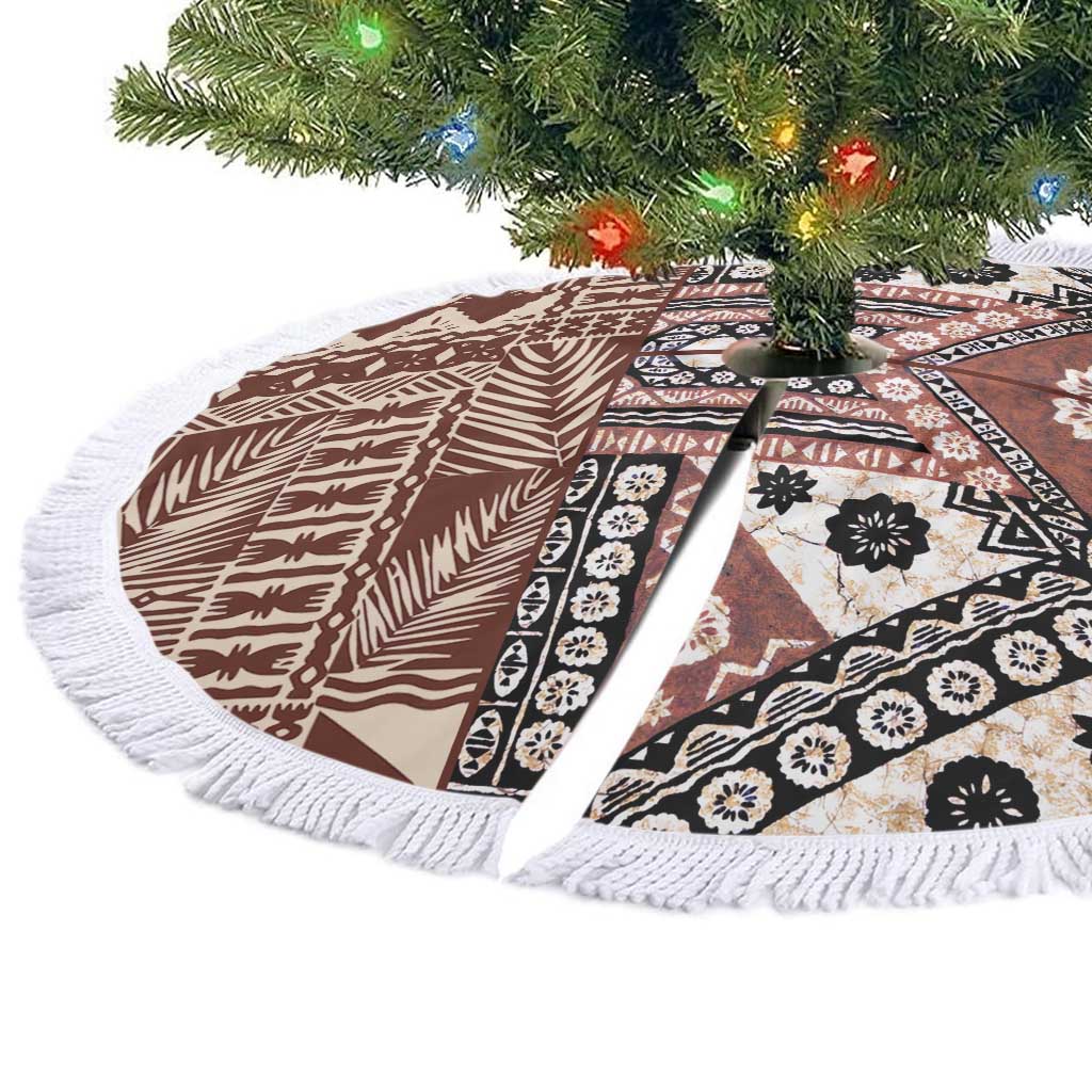 Brown Bula Fiji Tree Skirt Unique Masi Tapa Pattern LT14 - Polynesian Pride