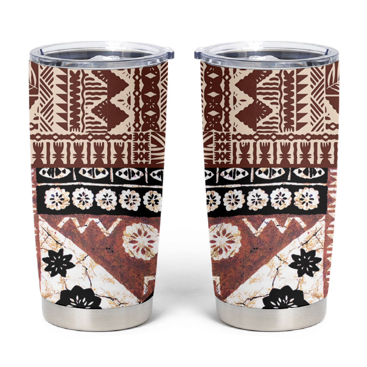 Bula Fiji Tumbler Cup Unique Masi Tapa Pattern LT14 Brown - Polynesian Pride