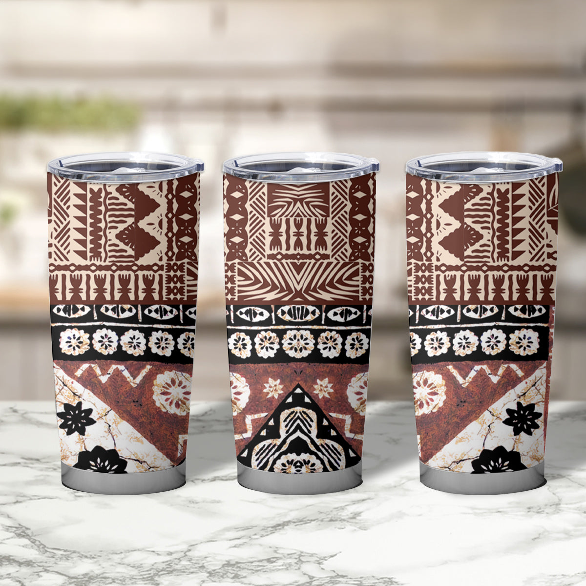 Bula Fiji Tumbler Cup Unique Masi Tapa Pattern LT14 - Polynesian Pride
