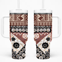 Bula Fiji Tumbler With Handle Unique Masi Tapa Pattern LT14 One Size: 40 oz Brown - Polynesian Pride