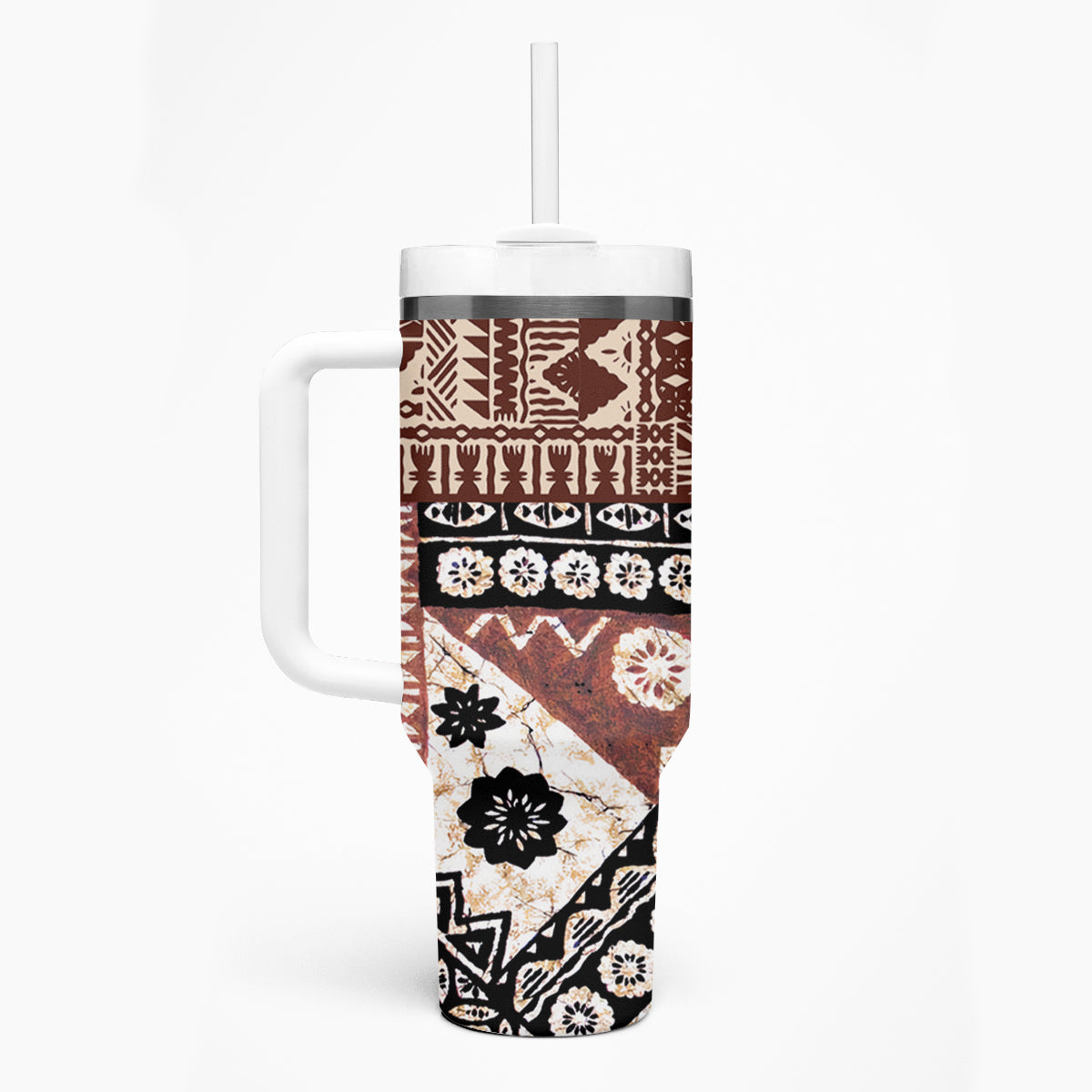 Bula Fiji Tumbler With Handle Unique Masi Tapa Pattern LT14 - Polynesian Pride