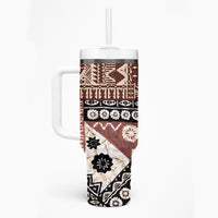 Bula Fiji Tumbler With Handle Unique Masi Tapa Pattern LT14 - Polynesian Pride