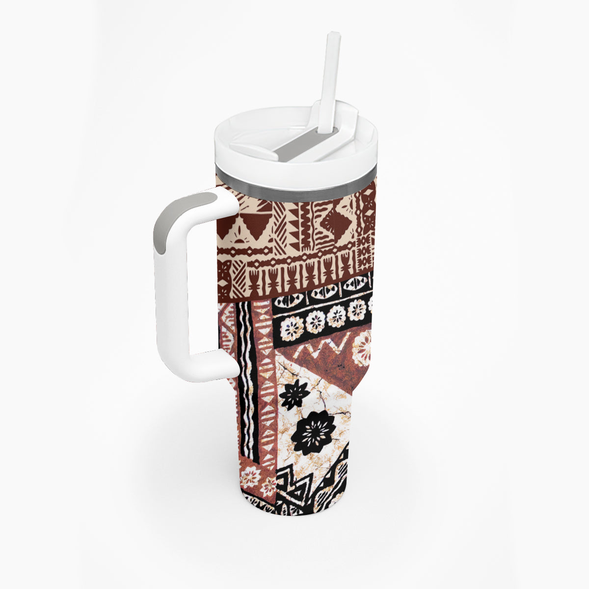 Bula Fiji Tumbler With Handle Unique Masi Tapa Pattern LT14 - Polynesian Pride