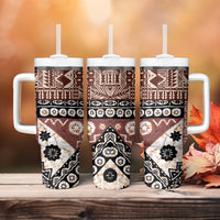 Bula Fiji Tumbler With Handle Unique Masi Tapa Pattern LT14 - Polynesian Pride
