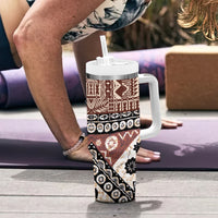 Bula Fiji Tumbler With Handle Unique Masi Tapa Pattern LT14 - Polynesian Pride