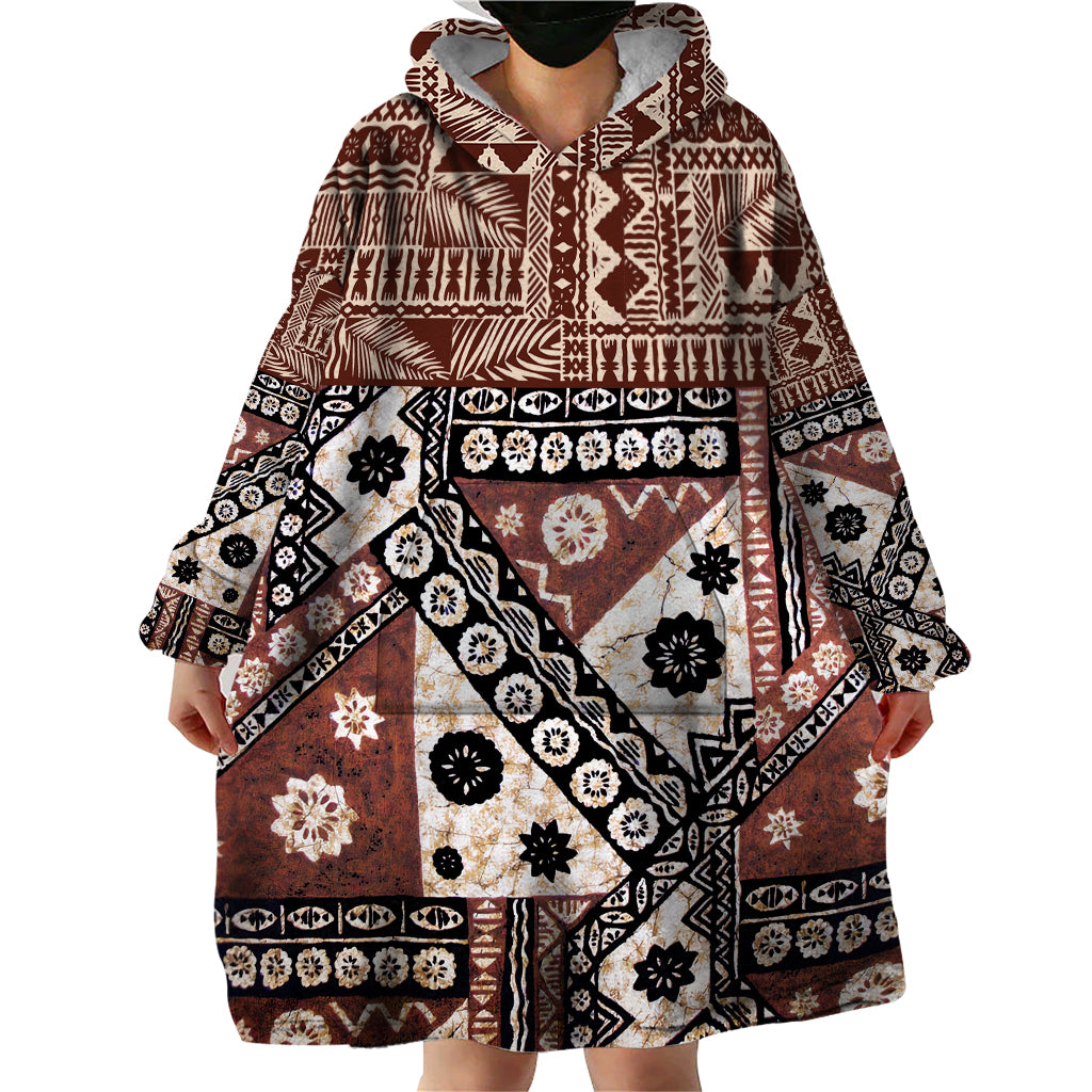 Bula Fiji Wearable Blanket Hoodie Unique Masi Tapa Pattern LT14 - Polynesian Pride