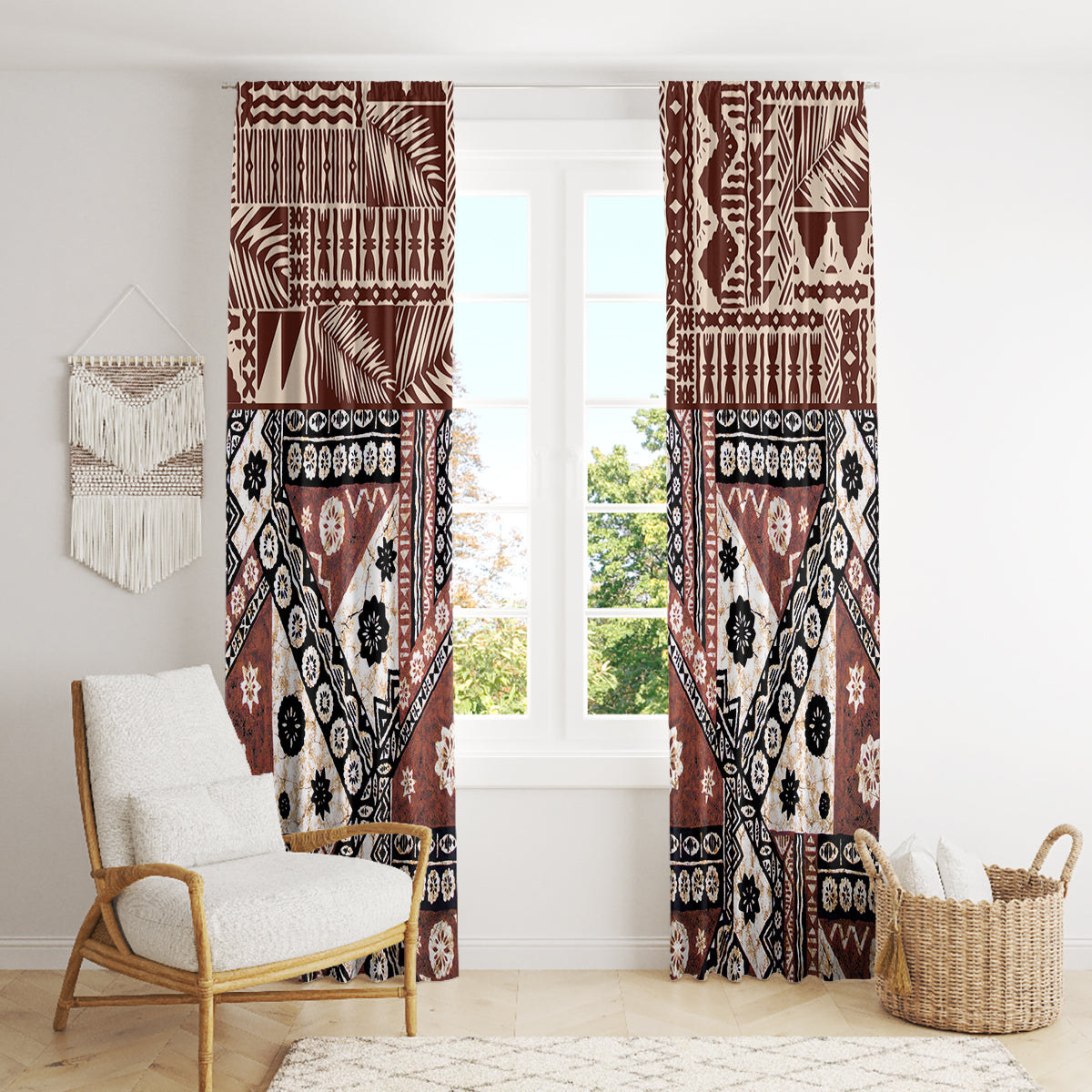 Bula Fiji Window Curtain Unique Masi Tapa Pattern LT14 - Polynesian Pride