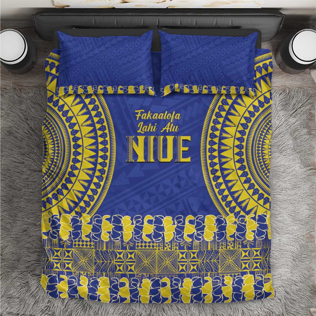 Fakaalofa Lahi Atu Niue Bedding Set Siapo Pattern With Puakenikeni LT14 Blue - Polynesian Pride
