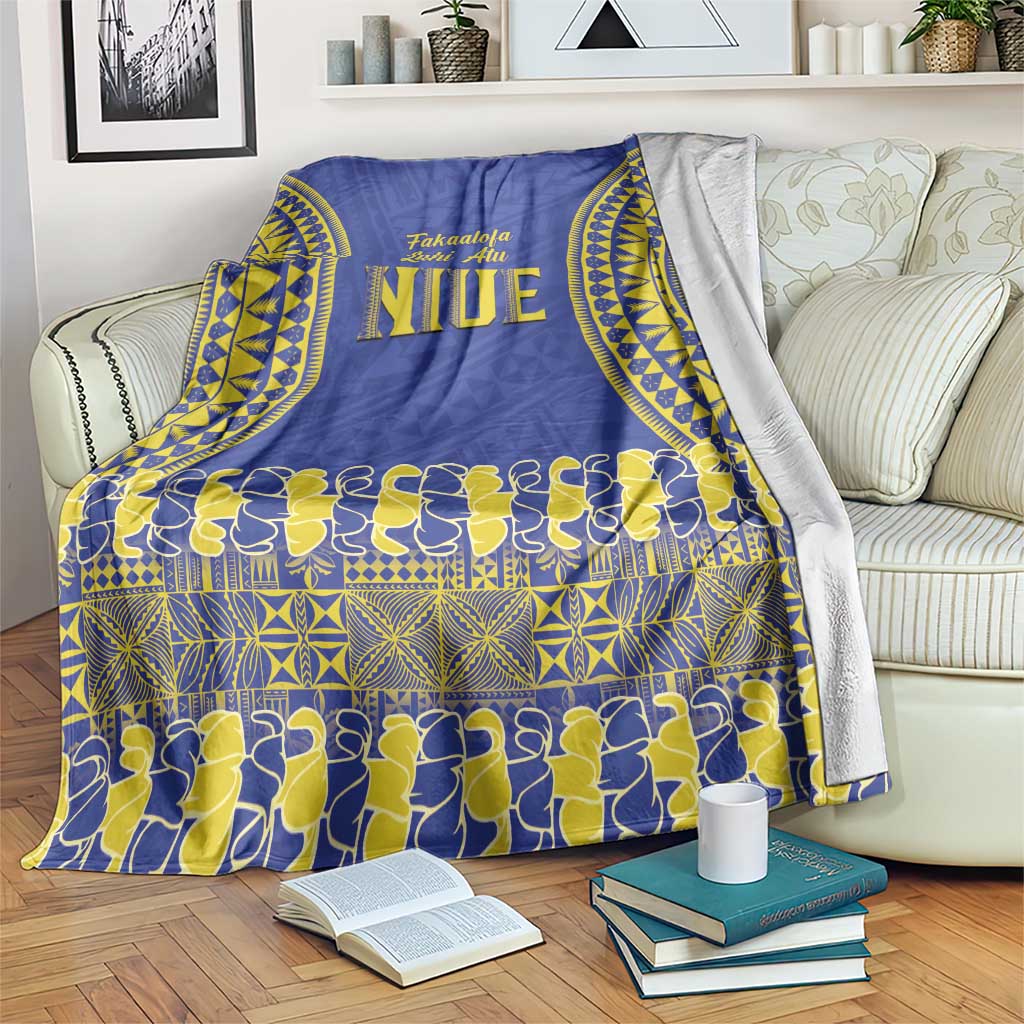 Fakaalofa Lahi Atu Niue Blanket Siapo Pattern With Puakenikeni LT14 Blue - Polynesian Pride