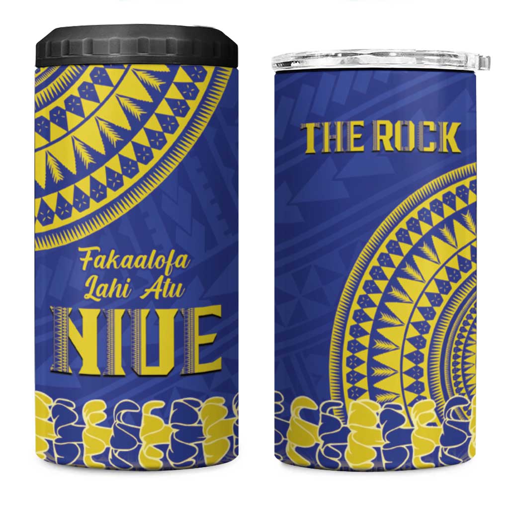 Fakaalofa Lahi Atu Niue 4 in 1 Can Cooler Tumbler Siapo Pattern With Puakenikeni LT14 One Size: 16 oz Blue - Polynesian Pride