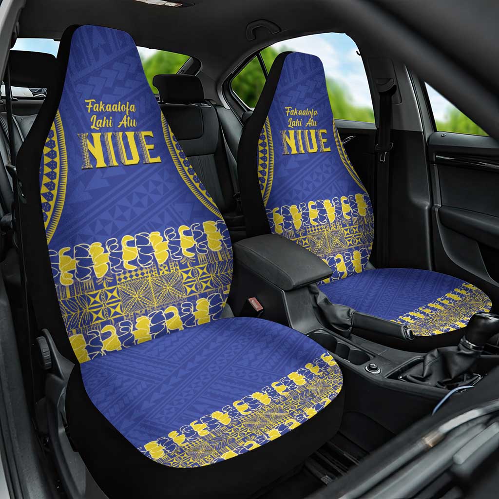 Fakaalofa Lahi Atu Niue Car Seat Cover Siapo Pattern With Puakenikeni LT14 One Size Blue - Polynesian Pride