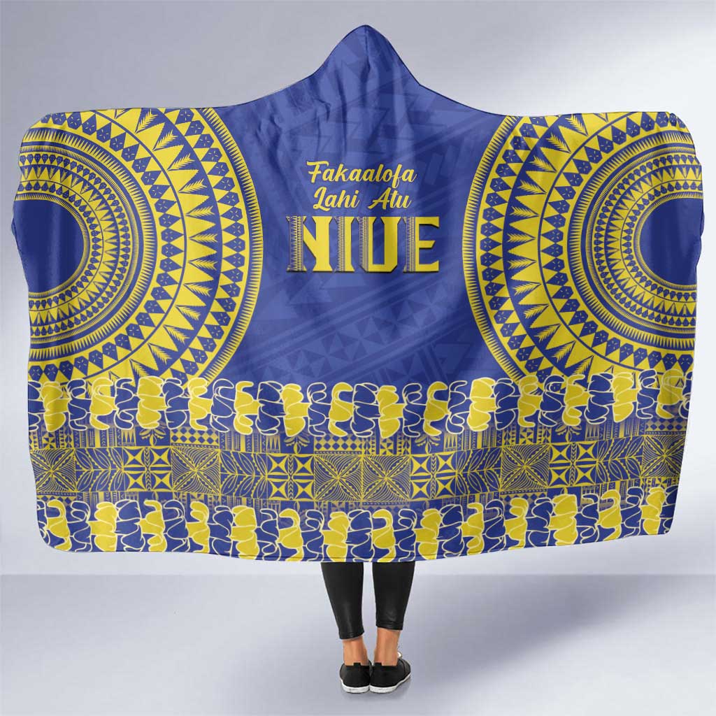 Fakaalofa Lahi Atu Niue Hooded Blanket Siapo Pattern With Puakenikeni LT14 One Size Blue - Polynesian Pride