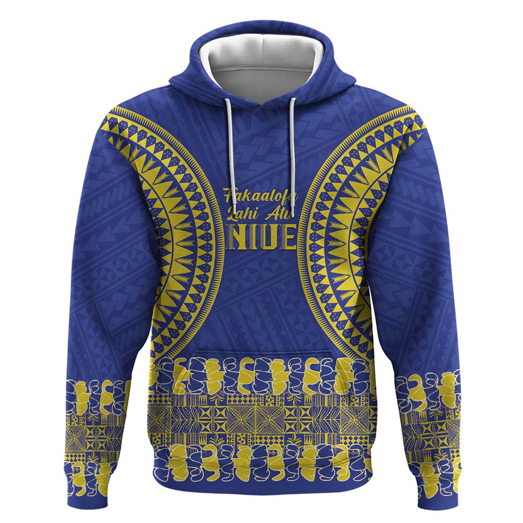 Fakaalofa Lahi Atu Niue Hoodie Siapo Pattern With Puakenikeni LT14 Pullover Hoodie Blue - Polynesian Pride